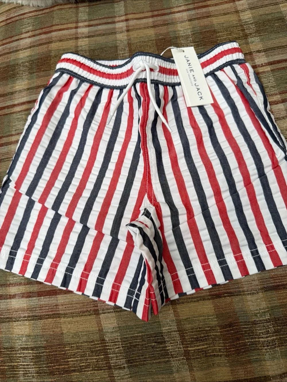 Janie and Jack Red, White and Navy Striped Cotton Shorts
